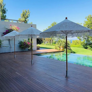 Зонт профессиональный Ø2.5 м Scolaro Palladio Boho дерево ироко, полиэфирный шнур натуральный, слоновая кость Фото 17