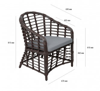 Кресло плетеное с подушкой ReeHouse Miro алюминий, искусственный ротанг, олефин шоколад металлик, серый Фото 2
