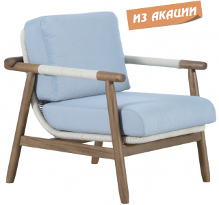 Кресло деревянное с подушками Tagliamento Apoyo акация, роуп, олефин грецкий орех, голубой Фото 1