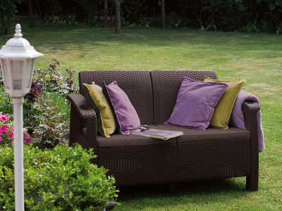 Диван пластиковый двухместный Yalta Sofa 2 Seat пластик с имитацией плетения венге Фото 2