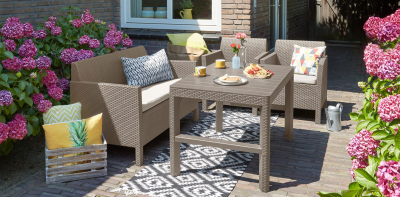 Стол пластиковый Keter Lyon rattan table пластик с имитацией плетения капучино Фото 8