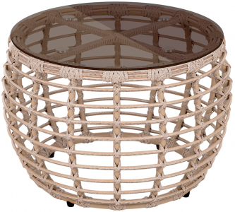 Столик плетеный кофейный ReeHouse Lotus алюминий, искусственный ротанг, стекло ирбис, бронза Фото 1