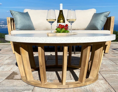 Столик каменный кофейный Tagliamento Woodland эвкалипт, искусственный камень Terazzo натуральный, белый Фото 33