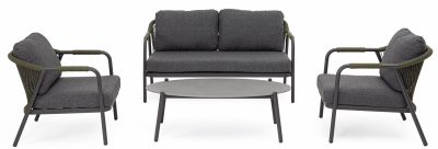 Комплект металлической лаунж мебели Garden Relax Miravet алюминий, роуп, ткань, натуральный камень антрацит, зеленый, светлый Фото 3
