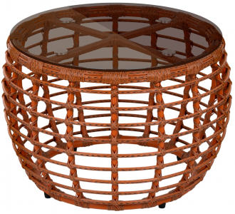Столик плетеный кофейный ReeHouse Lotus алюминий, искусственный ротанг, стекло африканский закат, бронза Фото 1