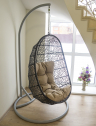 Кресло подвесное плетеное с подушкой ReeHouse Yalo оцинкованная сталь, искусственный ротанг, ткань Фото 1