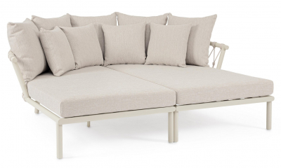 Лаунж-лежак плетеный двойной с подушками Garden Relax Lanai сталь, роуп, олефин песочный Фото 1