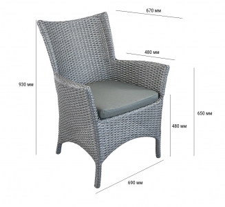 Комплект плетеной мебели ReeHouse Kipr алюминий, искусственный ротанг, оксфорд, стекло серебро, темно-серый Фото 2