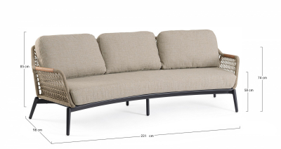 Диван трехместный с подушками Garden Relax Eulero алюминий, тик, роуп, олефин антрацит Фото 2