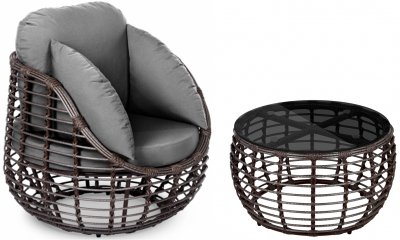 Комплект плетеной мебели ReeHouse Lotus алюминий, искусственный ротанг, олефин, стекло шоколад металлик, серый, графит Фото 1