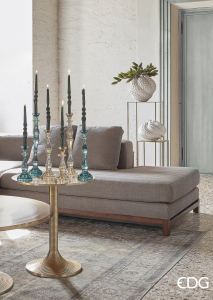 Подсвечник хрустальный извилистый EDG Candle Holder стекло сине-зеленый Фото 2