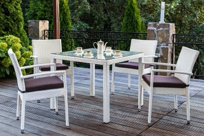 Кресло плетеное с подушкой JOYGARDEN Milano алюминий, искусственный ротанг белый Фото 7