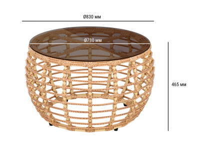 Столик плетеный кофейный ReeHouse Lotus алюминий, искусственный ротанг, стекло индийское дерево, бронза Фото 2