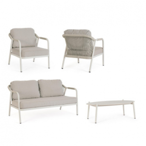 Комплект металлической лаунж мебели Garden Relax Miravet алюминий, роуп, ткань, натуральный камень белый, бежевый Фото 6