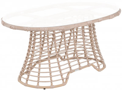 Стол плетеный обеденный ReeHouse Lotus алюминий, искусственный ротанг, стекло ирбис, белый сатин Фото 1