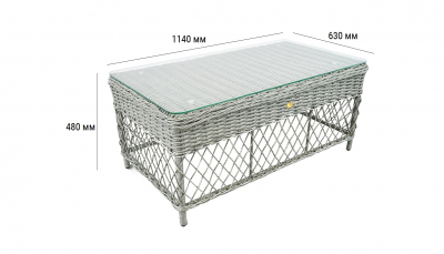 Столик плетеный кофейный ReeHouse Impero алюминий, искусственный ротанг, стекло лунный свет Фото 2