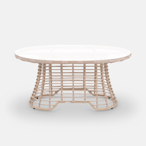 Стол плетеный обеденный ReeHouse Lotus алюминий, искусственный ротанг, стекло ирбис, белый сатин Фото 5