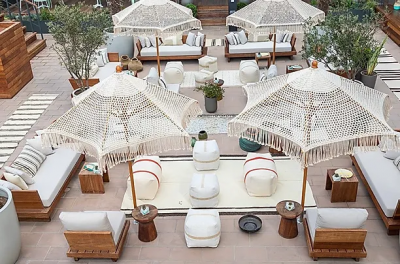 Зонт профессиональный Ø2.5 м Scolaro Palladio Boho дерево ироко, полиэфирный шнур натуральный, слоновая кость Фото 4
