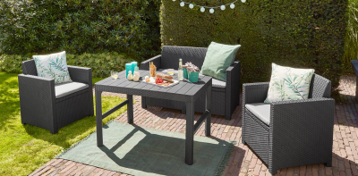 Стол пластиковый Keter Lyon rattan table пластик с имитацией плетения графит Фото 6