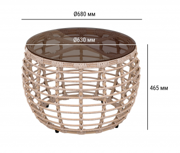 Столик плетеный кофейный ReeHouse Lotus алюминий, искусственный ротанг, стекло ирбис, бронза Фото 2
