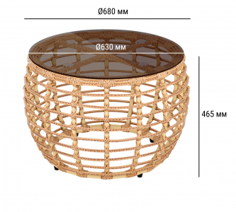 Столик плетеный кофейный ReeHouse Lotus алюминий, искусственный ротанг, стекло индийское дерево, бронза Фото 2