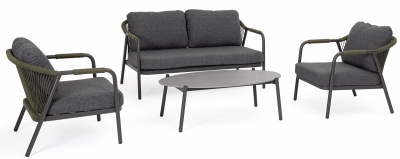 Комплект металлической лаунж мебели Garden Relax Miravet алюминий, роуп, ткань, натуральный камень антрацит, зеленый, светлый Фото 1
