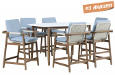 Комплект барной мебели на 6 персон Tagliamento Apoyo акация, роуп, олефин, искусственный камень грецкий орех, голубой Фото 1