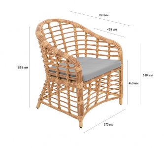 Кресло плетеное с подушкой ReeHouse Miro алюминий, искусственный ротанг, олефин индийское дерево, серый Фото 2