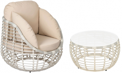 Комплект плетеной мебели ReeHouse Lotus алюминий, искусственный ротанг, олефин, стекло доминикана, бежевый, белый сатин Фото 1