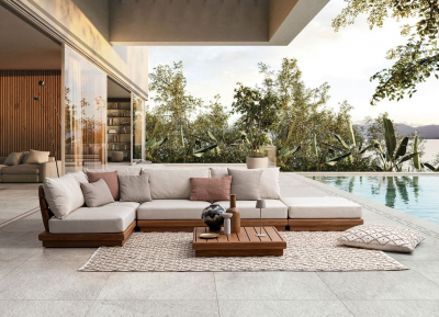 Модуль прямой деревянный с подушками Garden Relax Delgada тик, олефин Фото 3