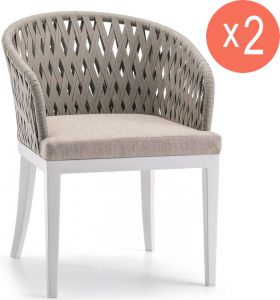 Комплект плетеных кресел Grattoni Maiorca Set 2 алюминий, роуп, олефин белый, тортора, коричневый Фото 1