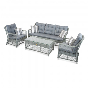 Столик плетеный кофейный ReeHouse Impero алюминий, искусственный ротанг, стекло лунный свет Фото 6