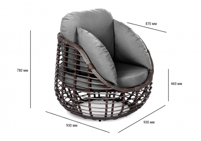 Кресло плетеное с подушками ReeHouse Lotus алюминий, искусственный ротанг, олефин шоколад металлик, серый Фото 2