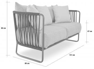 Диван плетеный мягкий Rever Levante сталь, роуп, ткань Фото 2