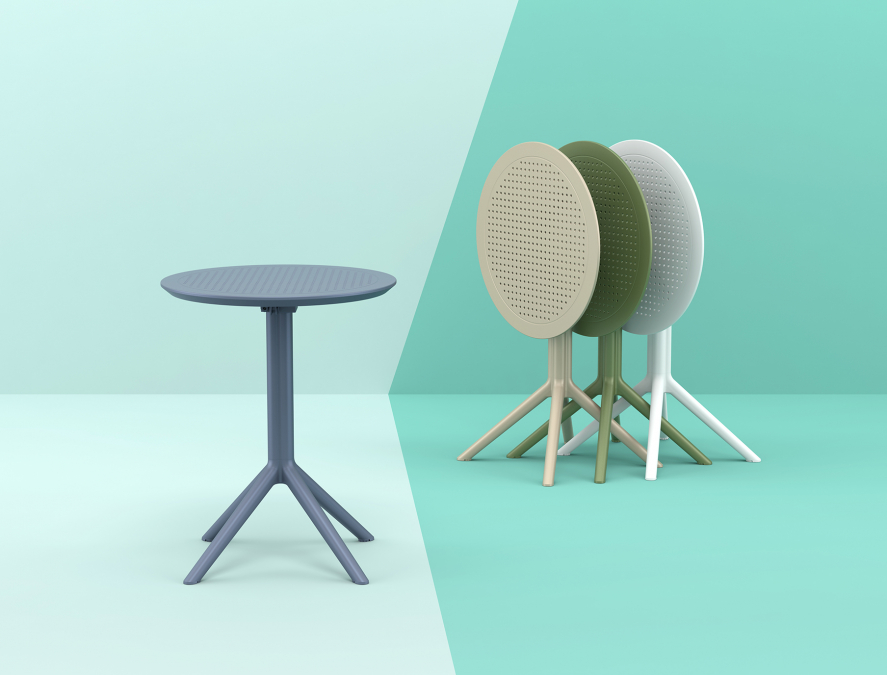 Стол пластиковый складной Sky Folding Table Ø60, темно-серый, Ø600х740 мм