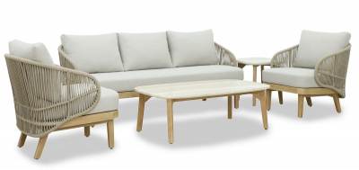 Диван плетеный трехместный Tagliamento Mali эвкалипт, роуп, полиэстер натуральный Фото 7