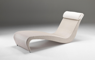 Шезлонг-лежак дизайнерский RosaDesign Zefiro алюминий, искусственный ротанг, ткань слоновая кость Фото 2