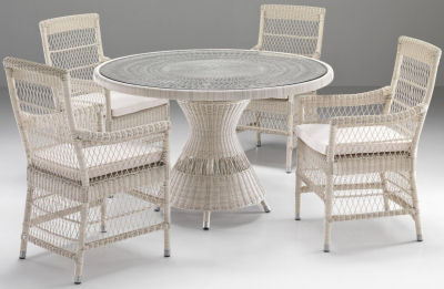 Стол плетеный со стеклом RosaDesign Camille алюминий, искусственный ротанг, закаленное стекло белый Фото 1