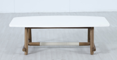 Столик каменный кофейный Tagliamento Apoyo акация, искусственный камень Cement грецкий орех, белый Фото 4