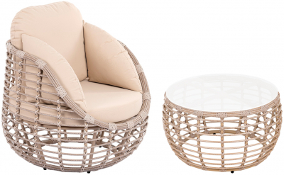 Комплект плетеной мебели ReeHouse Lotus алюминий, искусственный ротанг, олефин, стекло ирбис, бежевый, белый сатин Фото 1