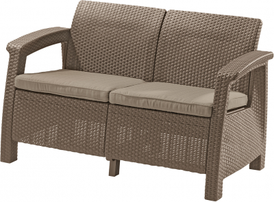 Диван пластиковый Keter Corfu Love Seat пластик с имитацией плетения капучино Фото 1