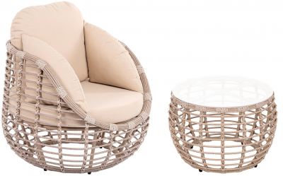 Комплект плетеной мебели ReeHouse Lotus алюминий, искусственный ротанг, олефин, стекло ирбис, бежевый, белый сатин Фото 1