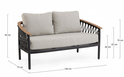 Диван двухместный с подушками Garden Relax Fenix алюминий, роуп, олефин антрацит Фото 2