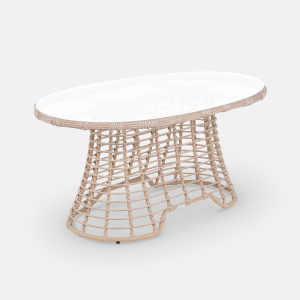 Стол плетеный обеденный ReeHouse Lotus алюминий, искусственный ротанг, стекло ирбис, белый сатин Фото 6