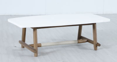 Столик каменный кофейный Tagliamento Apoyo акация, искусственный камень Cement грецкий орех, белый Фото 5