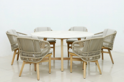 Стол каменный обеденный Tagliamento Mali Ø150 эвкалипт, искусственный камень Travertin натуральный Фото 7