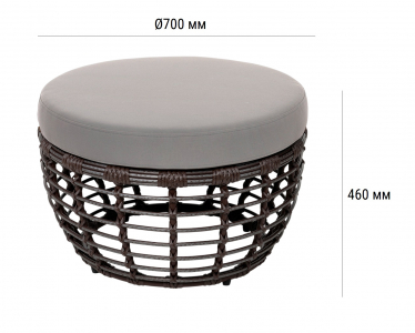 Пуф плетеный с подушкой ReeHouse Lotus алюминий, искусственный ротанг, олефин шоколад металлик, серый Фото 2