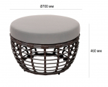 Пуф плетеный с подушкой ReeHouse Lotus алюминий, искусственный ротанг, олефин шоколад металлик, серый Фото 2