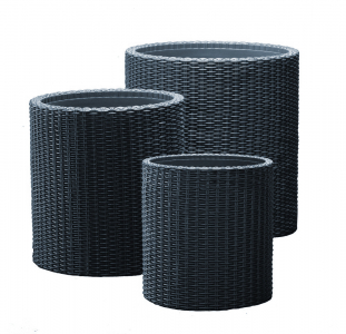 Набор пластиковых кашпо Keter Cylinder Planters пластик с имитацией плетения антрацит Фото 1
