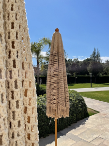 Зонт профессиональный Ø2.5 м Scolaro Palladio Boho дерево ироко, полиэфирный шнур натуральный, слоновая кость Фото 5